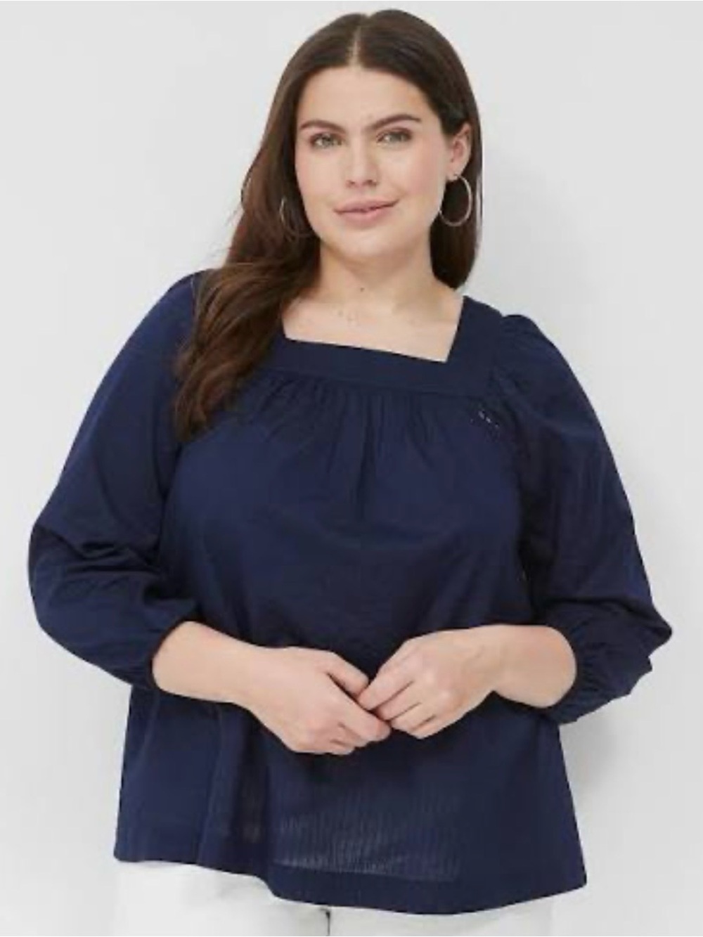 Lane Bryant‎ Womens 22/24 Blue Peasant Blouse Square Neck Poet Sleeve Boho NWOT